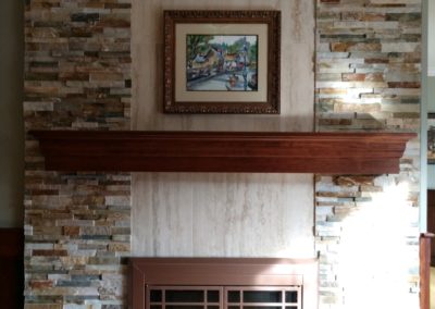 Framed Water Color Custom Frame Project above Fireplace