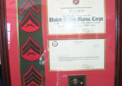 Military Rank badges and discharge papers custom framing project